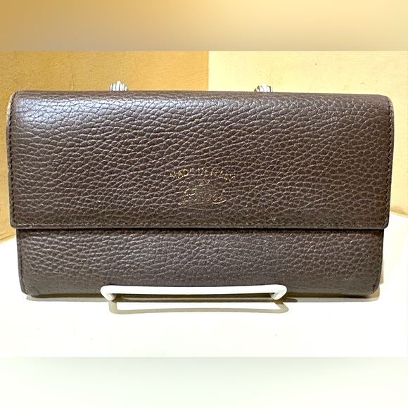 Gucci Long Wallet Pebbled Leather- Brown/Pink - Picture 1 of 16